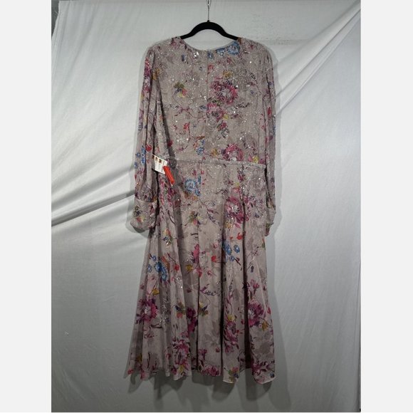 NWT $498 Mac Duggal [ 18 ] Floral Embellished Long Sleeve Midi Dress Mauve‎ - Picture 10 of 16